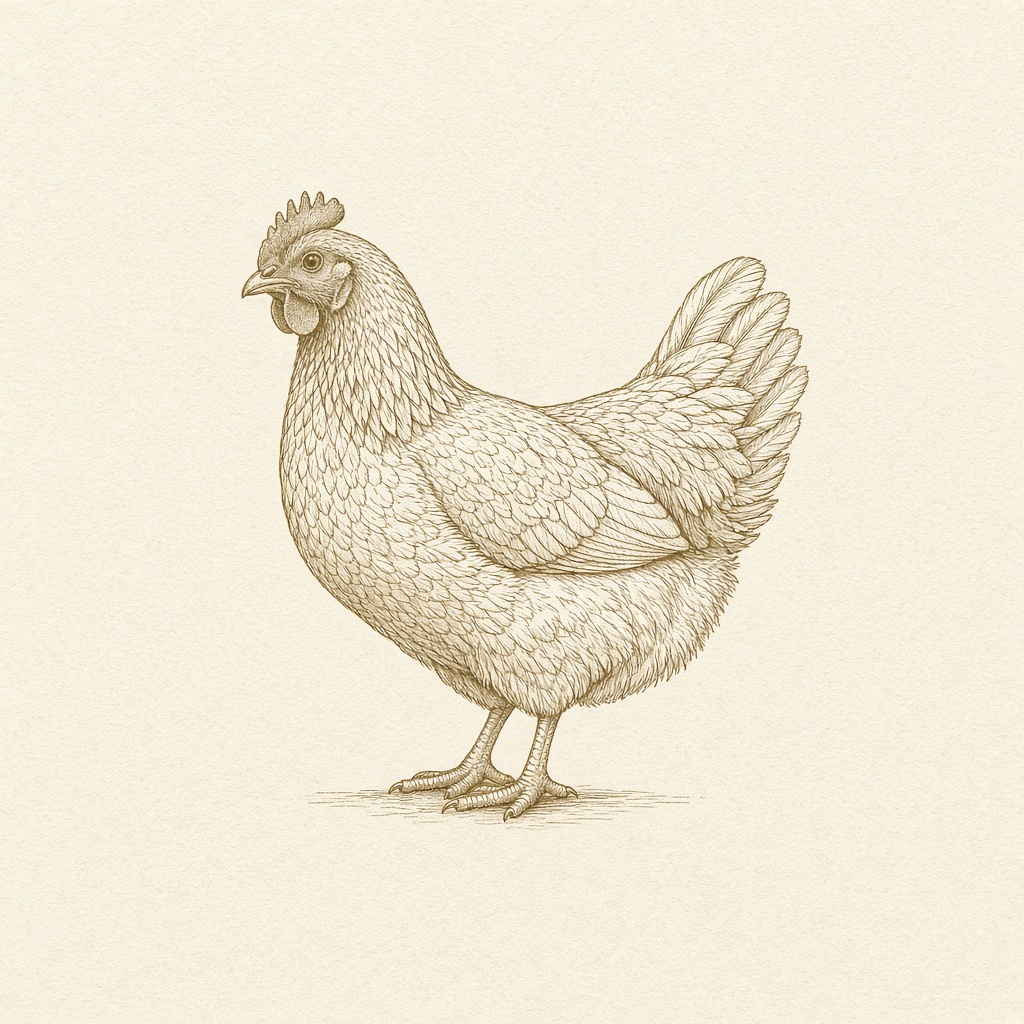 Illustrated hen with a small bow