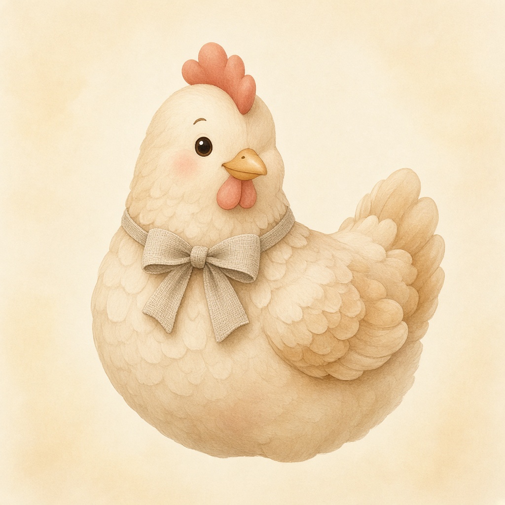 Watercolor hen among pale flowers
