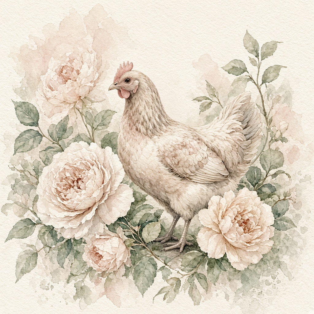 Fine ink drawing of a hen